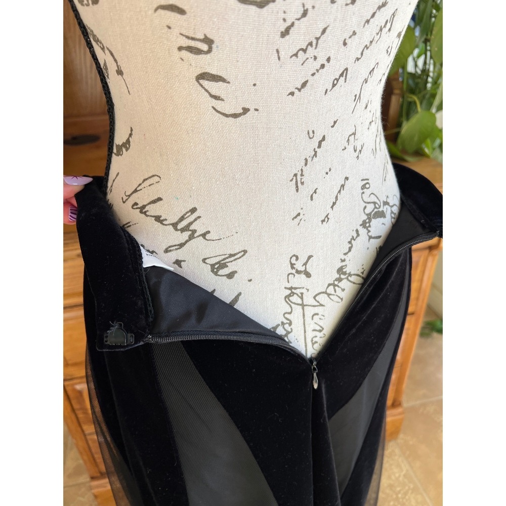 Ever Beauty Vintage Black Velvet Mesh Panel Maxi Skirt Whimsigoth Goth Size 6 - Picture 7 of 9